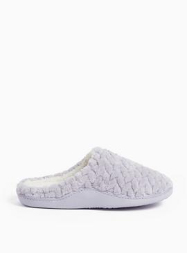 Lilac Textured Fluffy Mule Slippers 