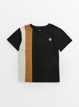 Black Colour Block Short Sleeve T-Shirt 