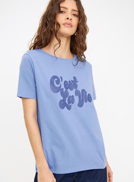 Blue C'est La Vie Slogan T-Shirt 