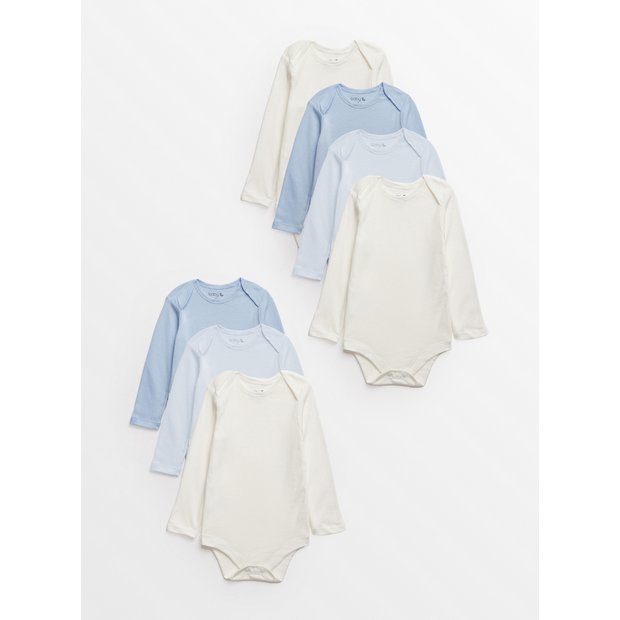 Buy Blue Long Sleeve Bodysuit 7 Pack 9-12 months | Bodysuits | Tu