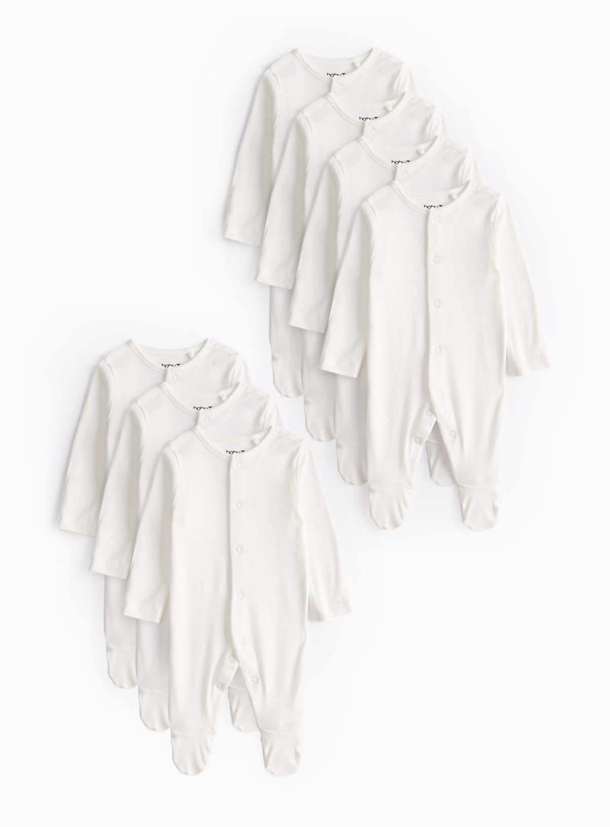 White Long Sleeve Sleepsuits 7 Pack 