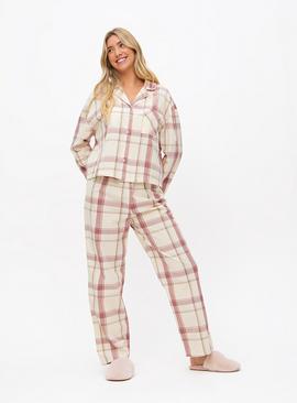Cream & Pink Check Woven Traditional Pyjamas 