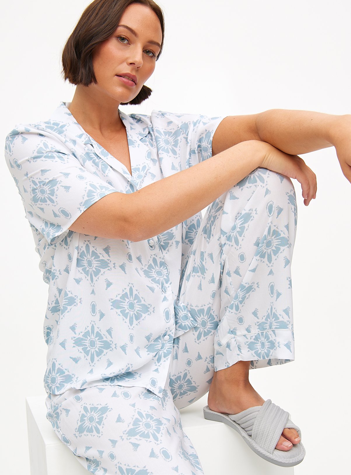Blue Tile Print Traditional Pyjamas 