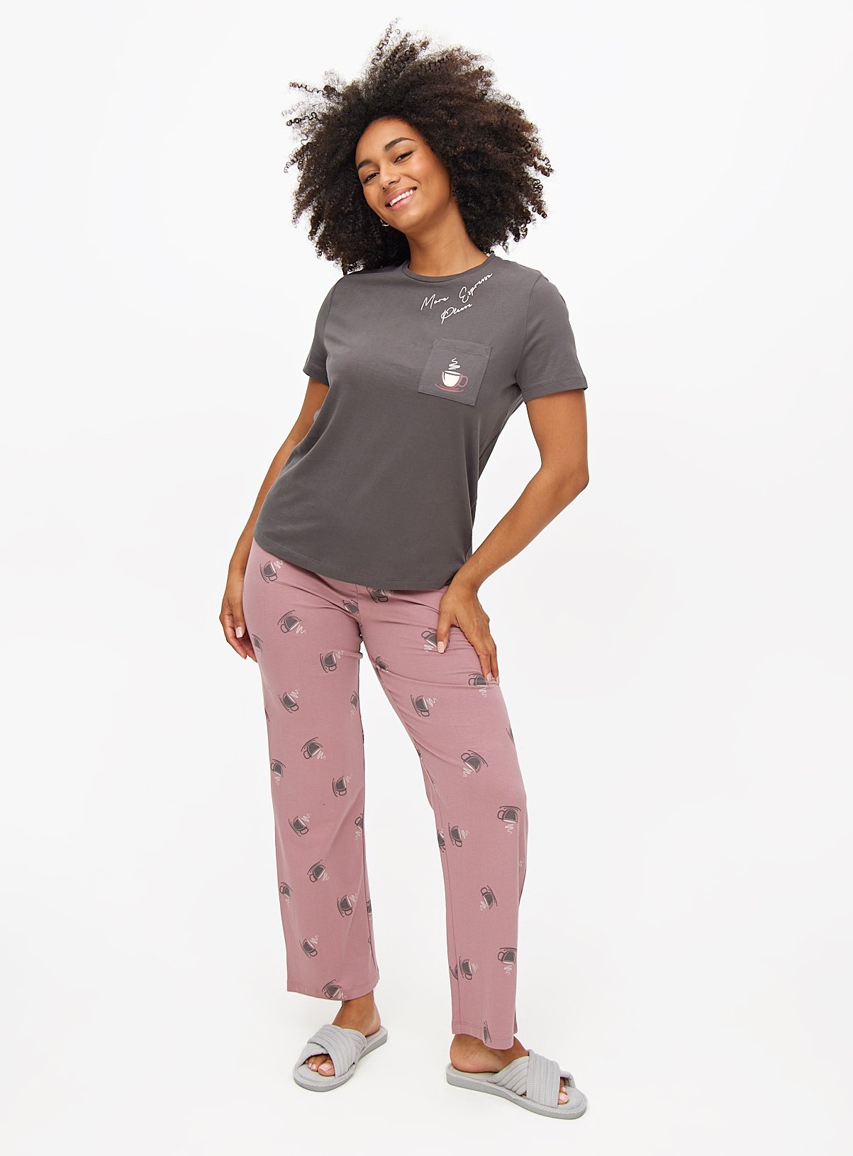 Charcoal & Pink Espresso Print Pyjamas 