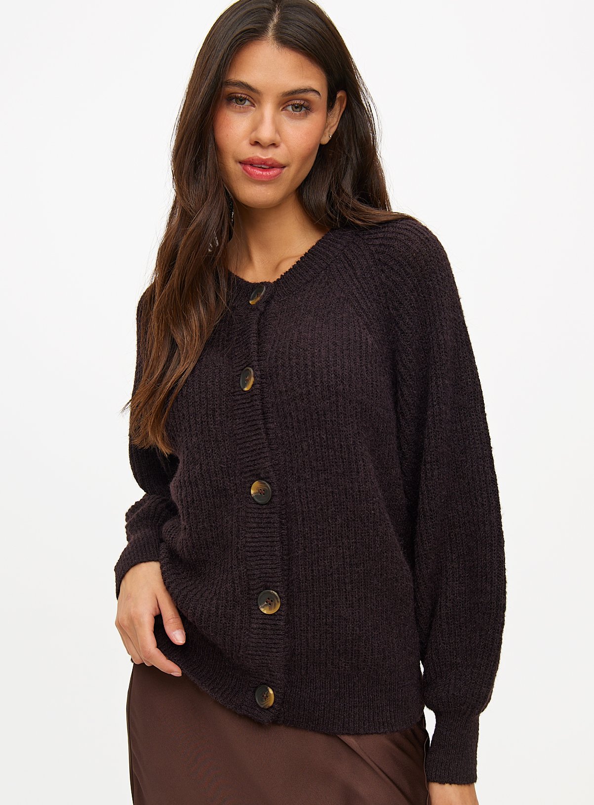 Button Raglan Knitted Cardigan 