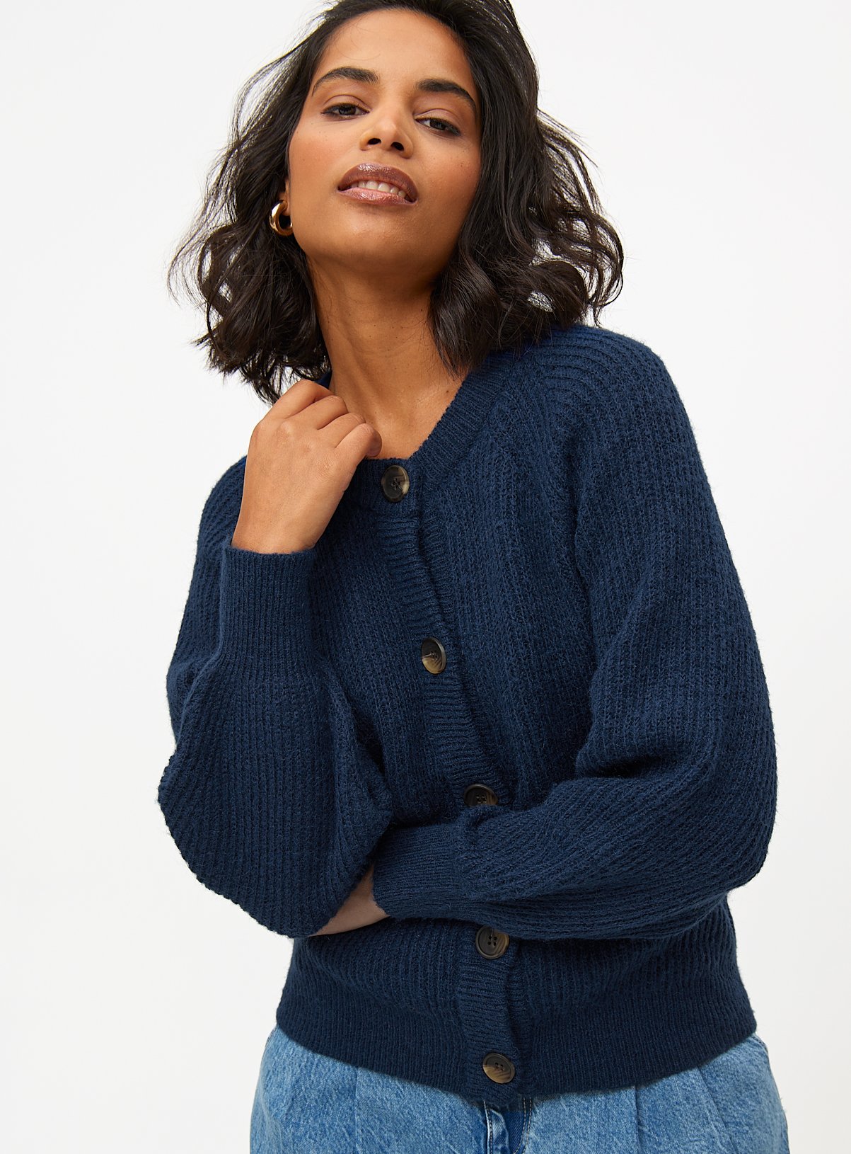 Button Raglan Knitted Cardigan 