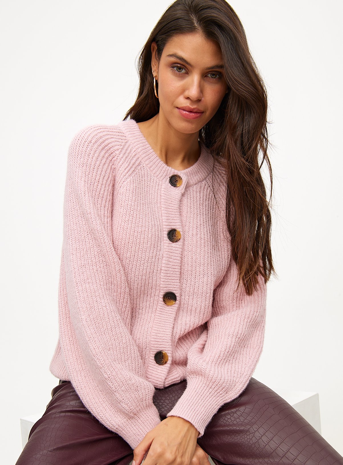 Button Raglan Knitted Cardigan 
