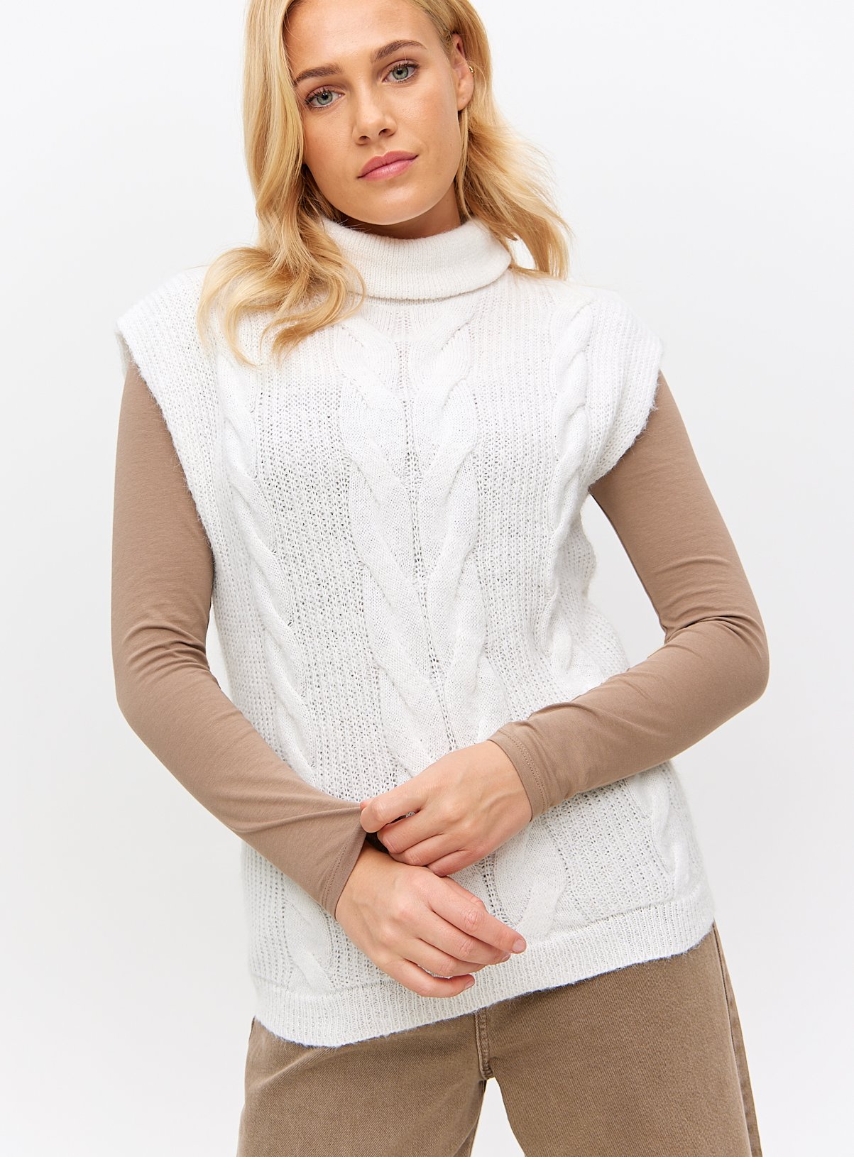 Roll Neck Cable Knitted Tank 