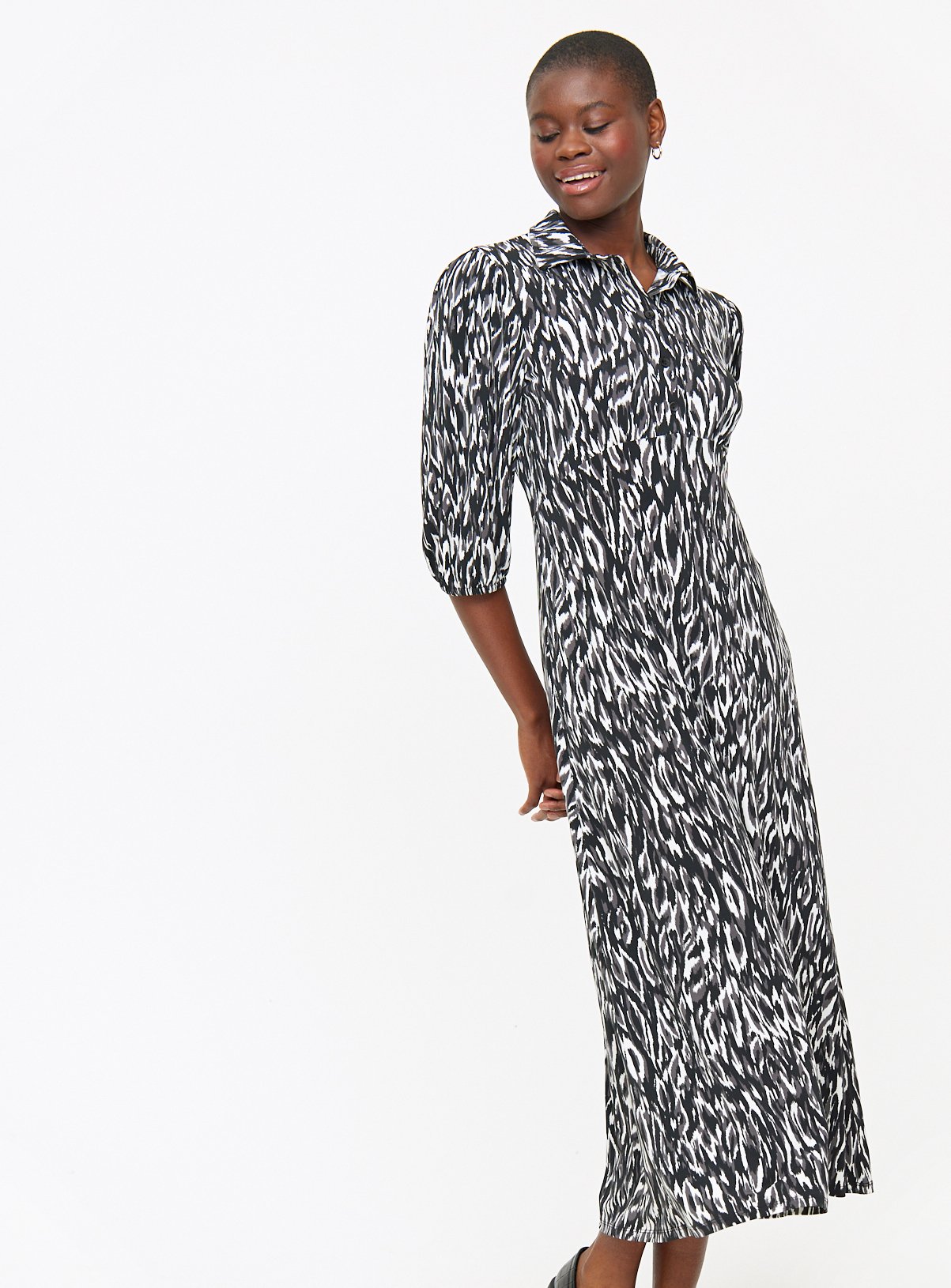Monochrome Print Midaxi Shirt Dress 