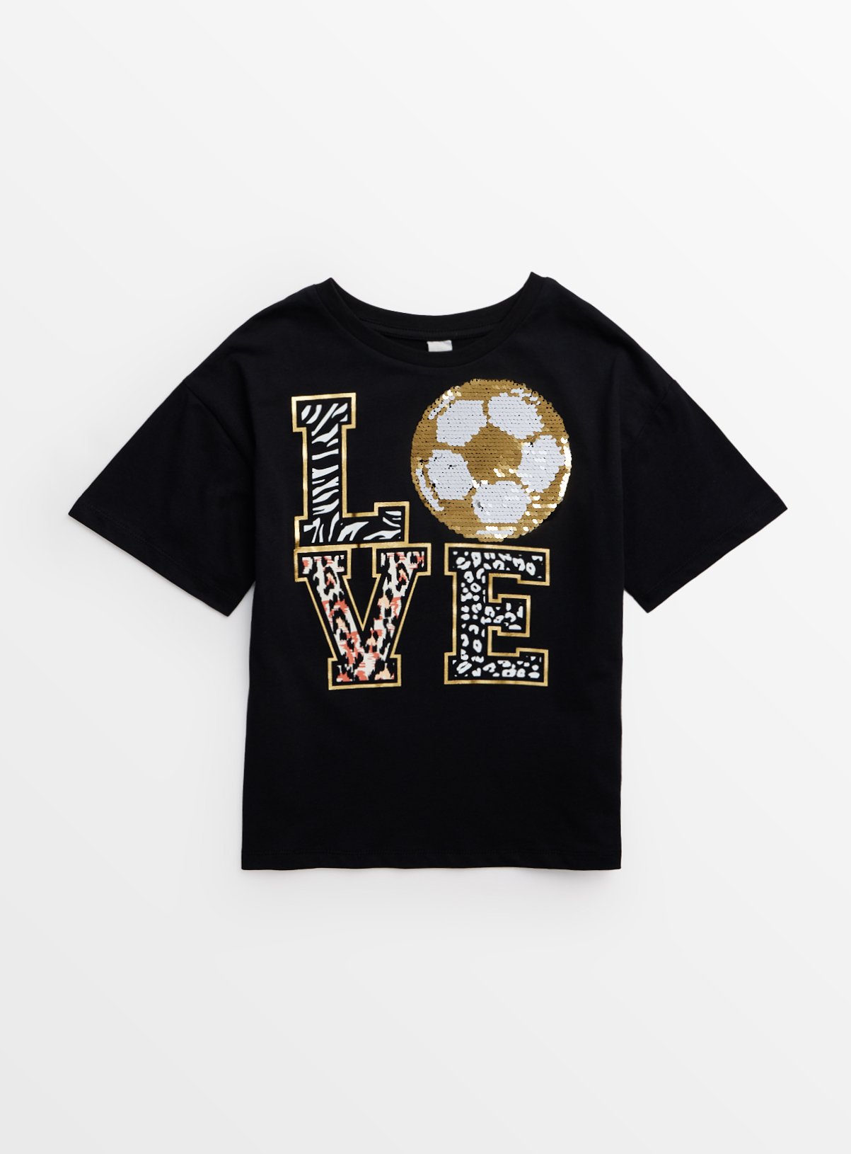 Black Sequin Love Football T-Shirt