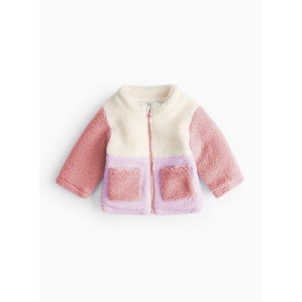 Buy Pink Colour Block Borg Fleece Jacket 12 18 months Coats and jackets Argos