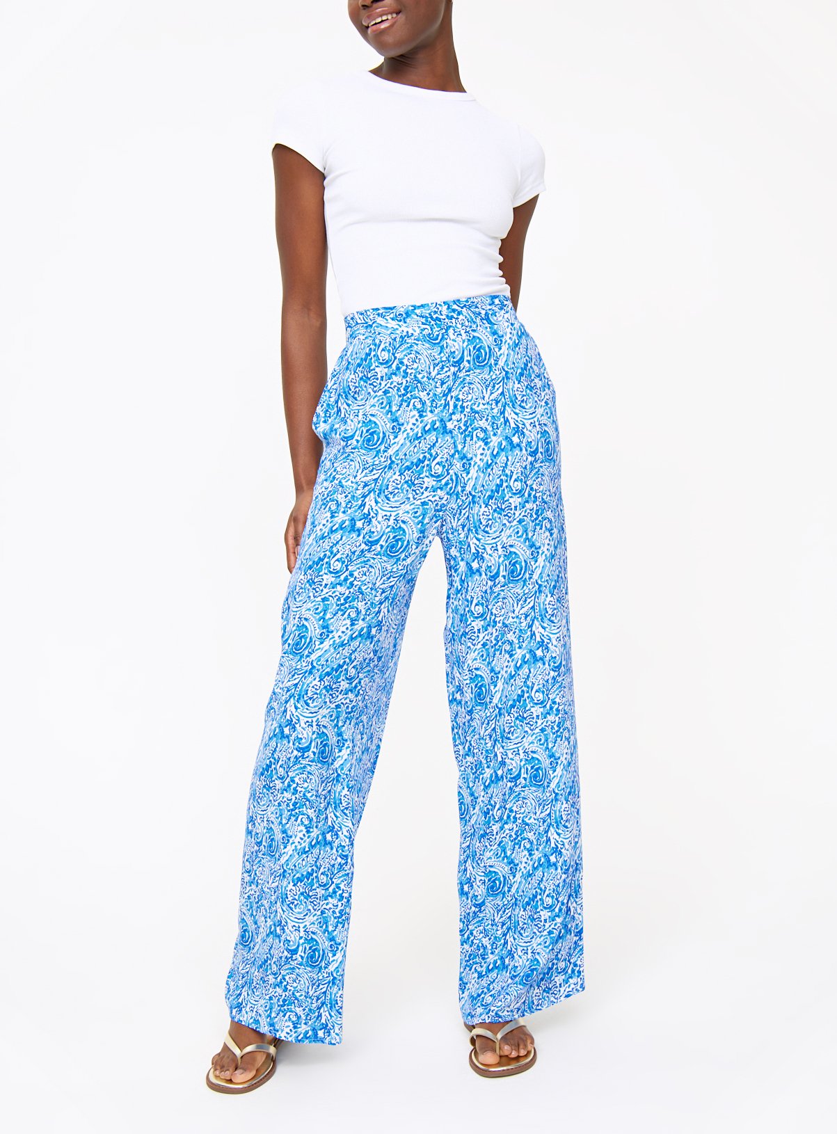 Blue Paisley Print Wide Leg Trousers  