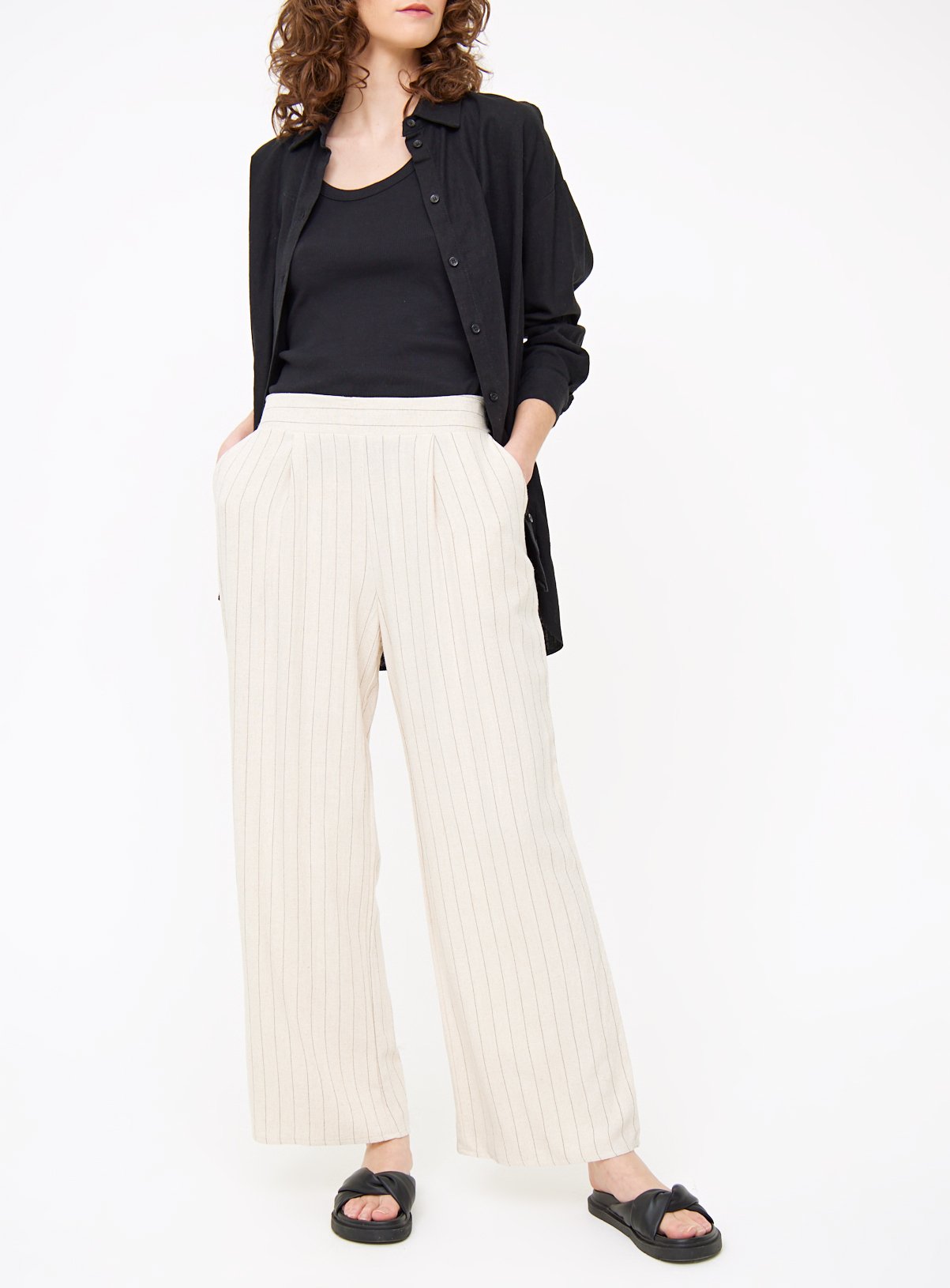 Cream Stripe Wide Leg Trousers  