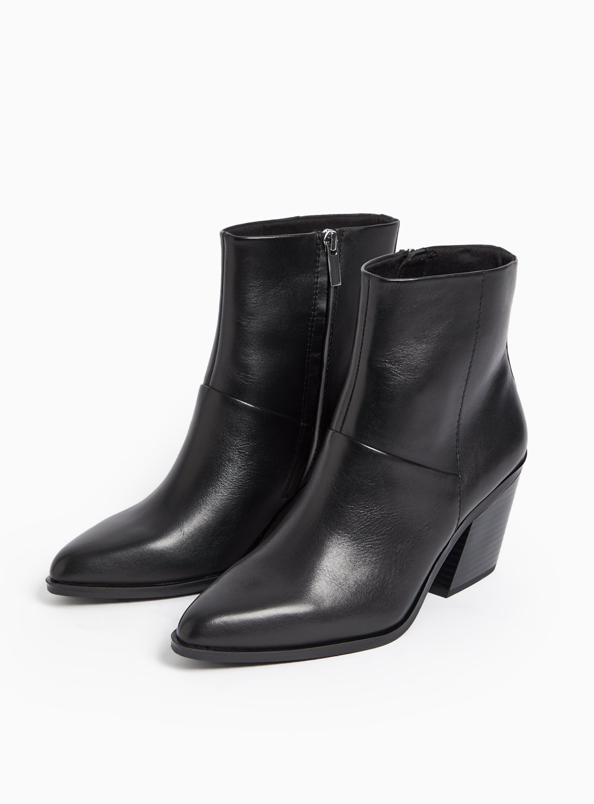 Black Leather Western Ankle Boots 