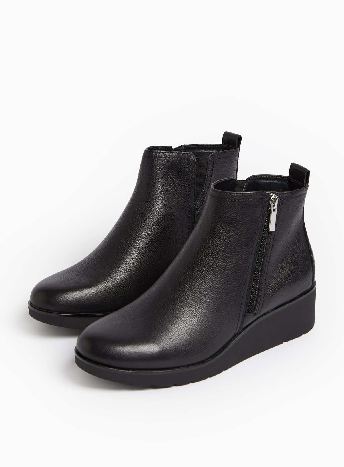 Black Leather Wedge Ankle Boots 