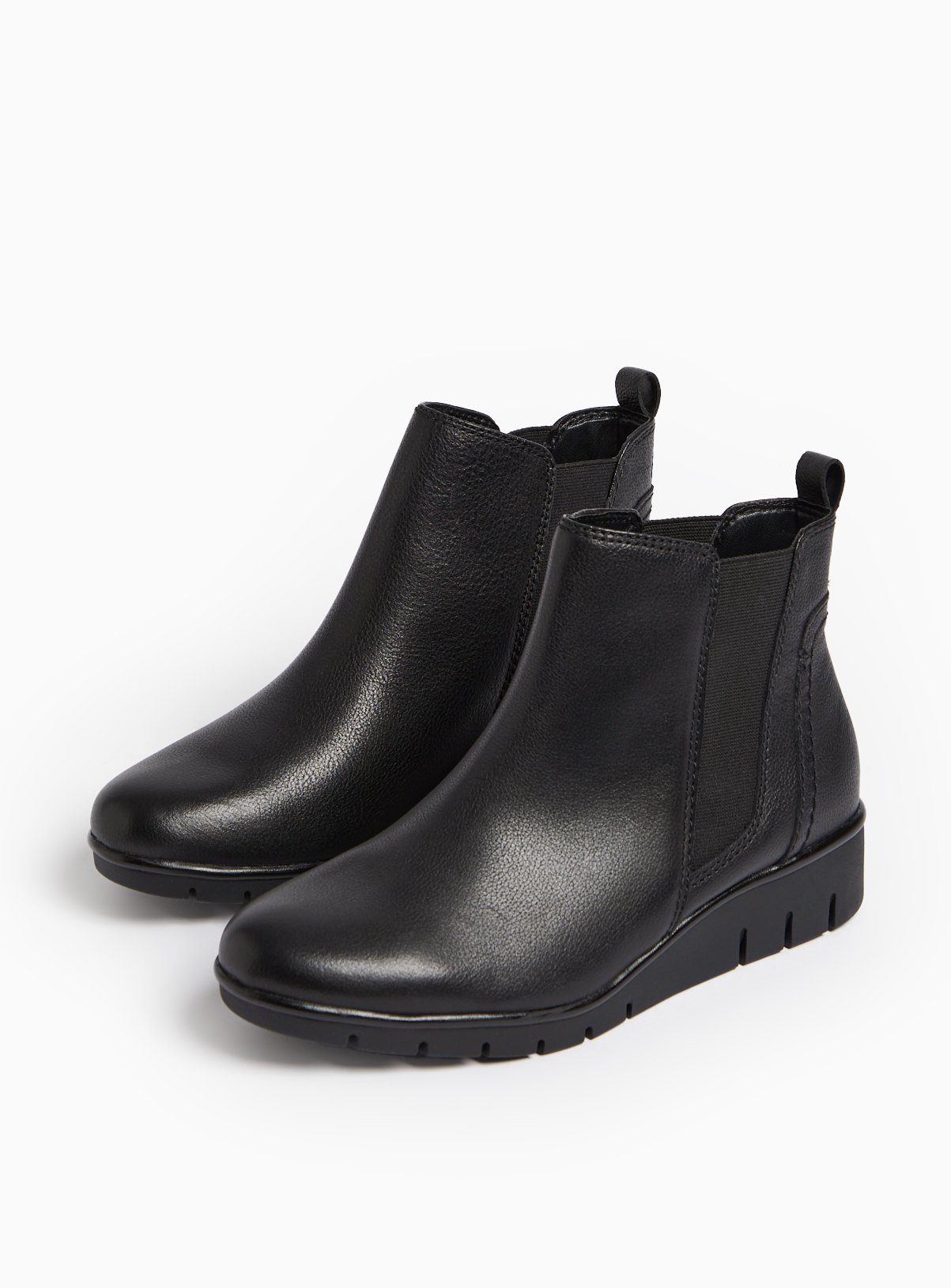 Wide Fit Black Leather Wedge Ankle Boots 