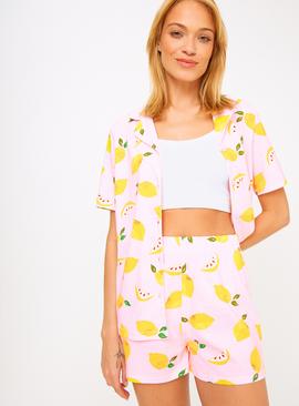 Lemon Print Traditional Short Sleeve Pyjamas 