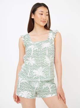 Green Palm Print Cami Shortie Pyjamas 