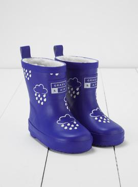 GRASS & AIR Inky Blue Colour Changing Kids Winter Wellies 