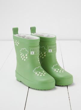 GRASS & AIR Olive Green Colour Changing Kids Winter Wellies 