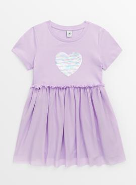 Lilac Sequin Heart Tutu T-Shirt Dress 