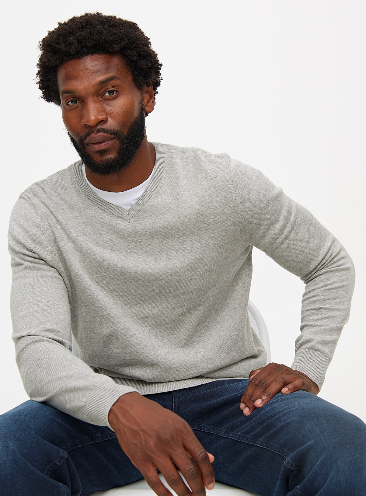 Light Grey Cotton V Neck Jumper  XXXL