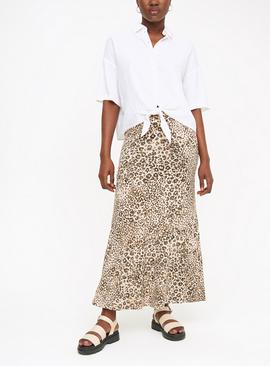 Leopard Print Jersey A-Line Maxi Skirt 