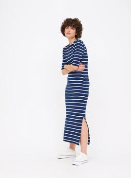Navy Stripe Short Sleeve Midaxi Dress 