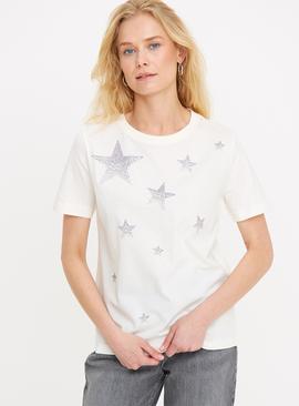 Cream Hotfix Star Regular Fit T-Shirt  