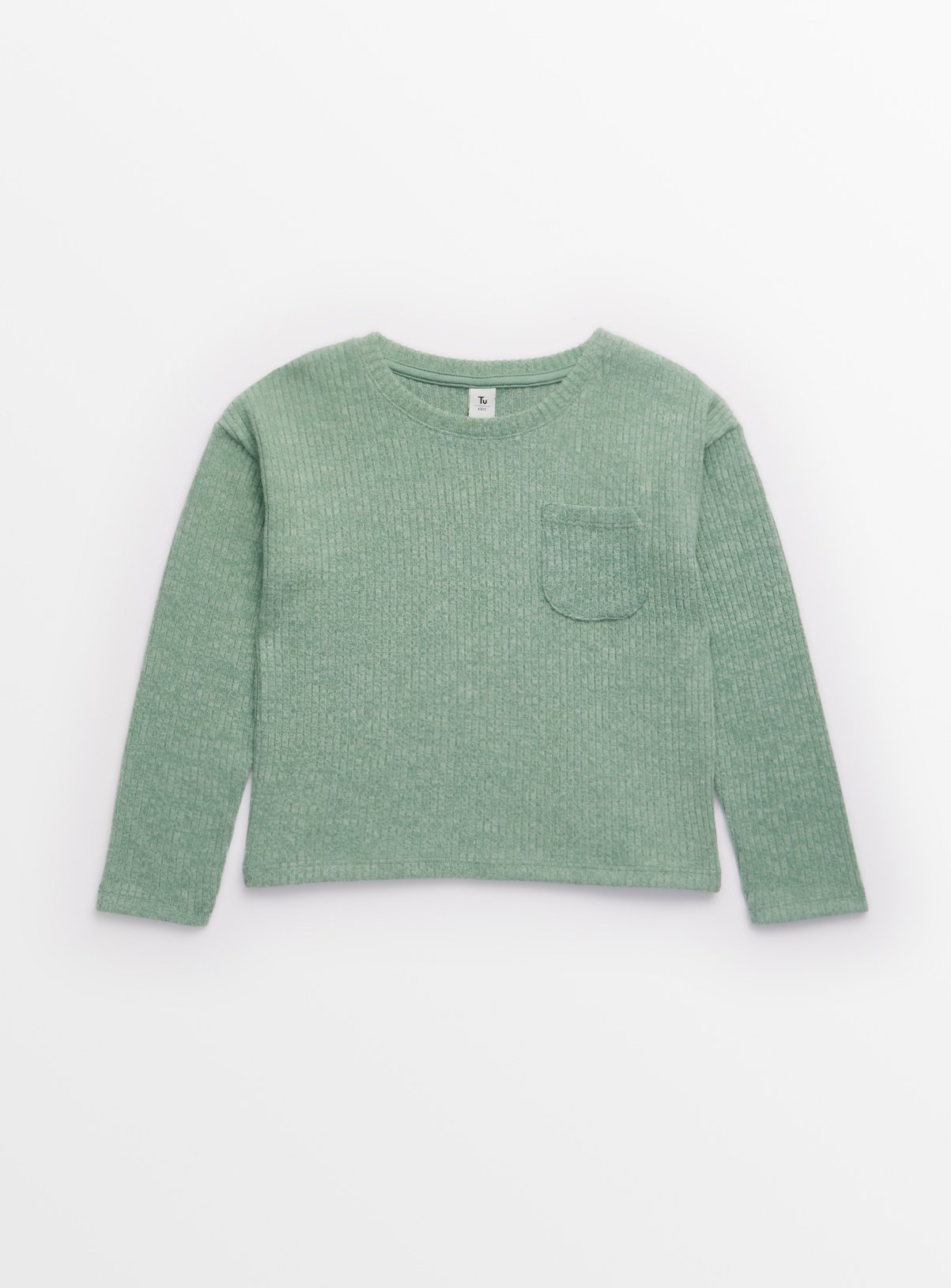 Green Ribbed Knitted Long Sleeve Top