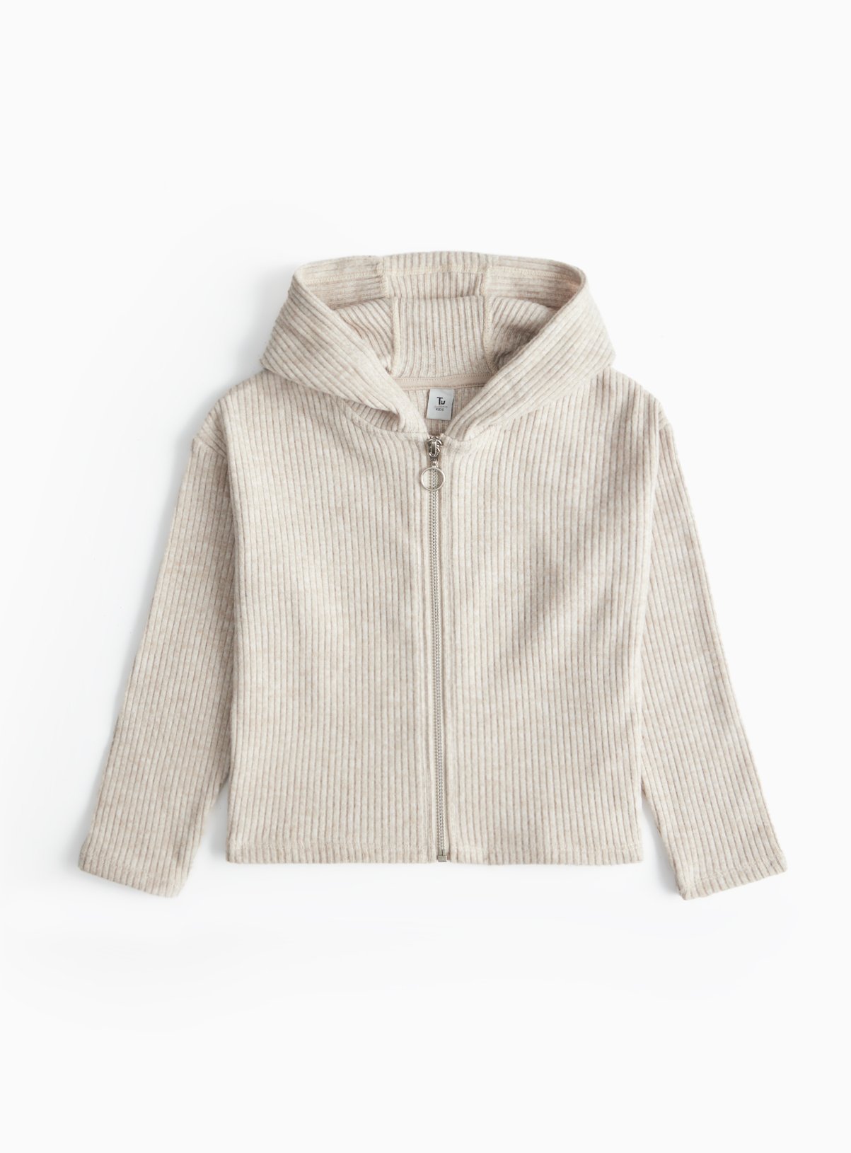 Oatmeal Ribbed Soft-Knit Hoodie  