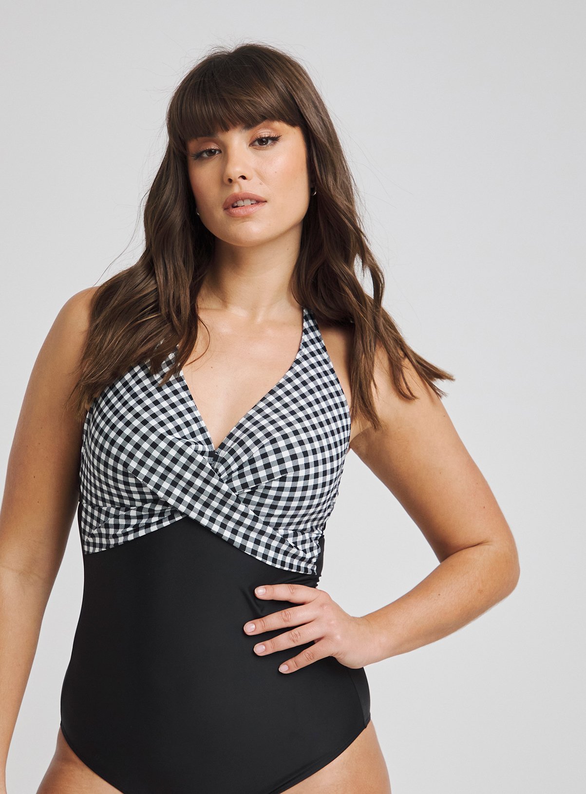 FIGLEAVES Tailor Twist Underwired Halter Tummy Control Swimsuit Longer Length