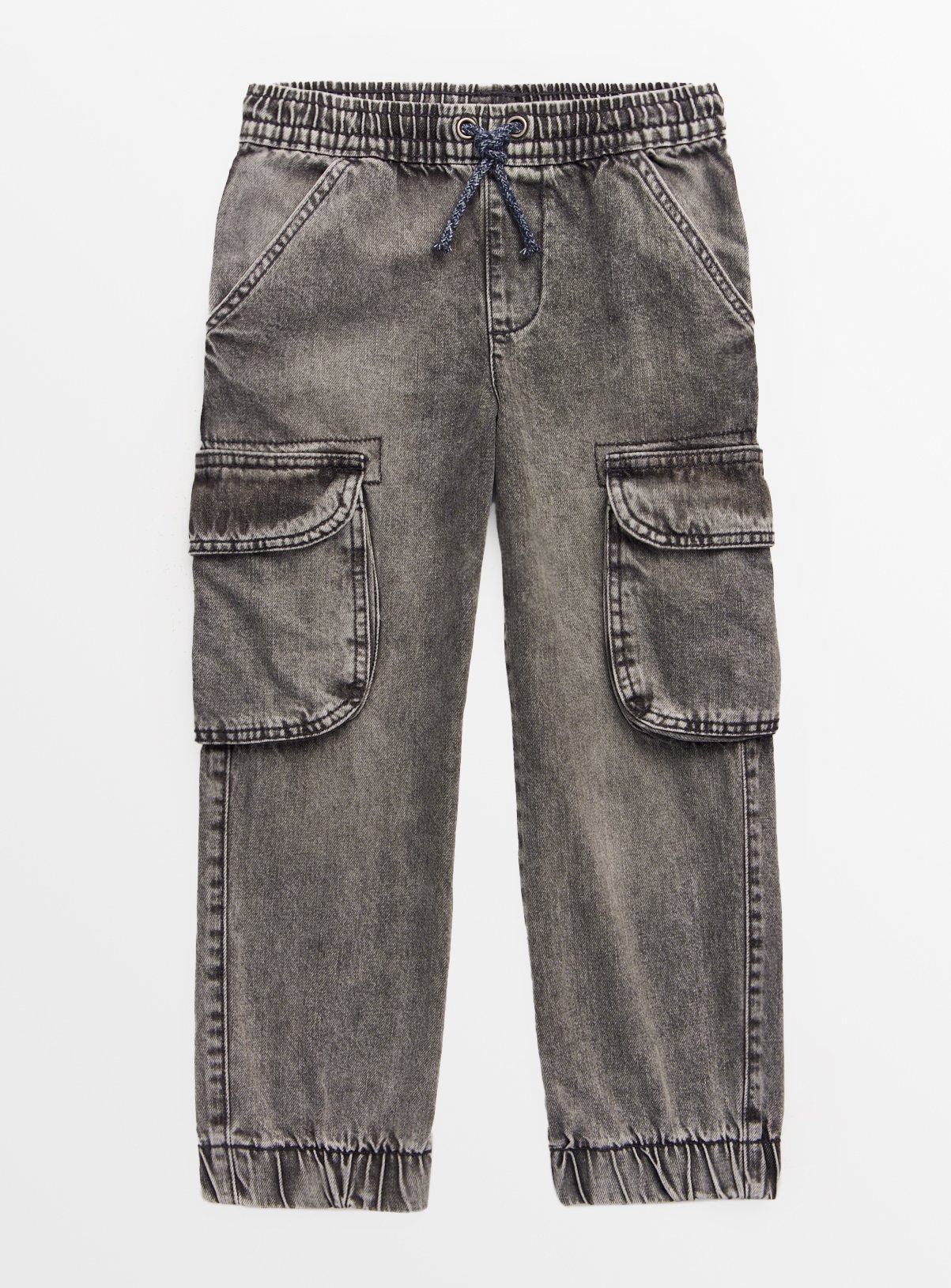 Grey Acid Wash Cargo Jeans  