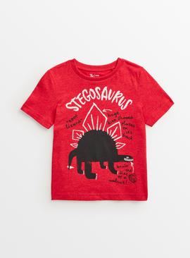 Red Stegosaurus Graphic Print T-Shirt 