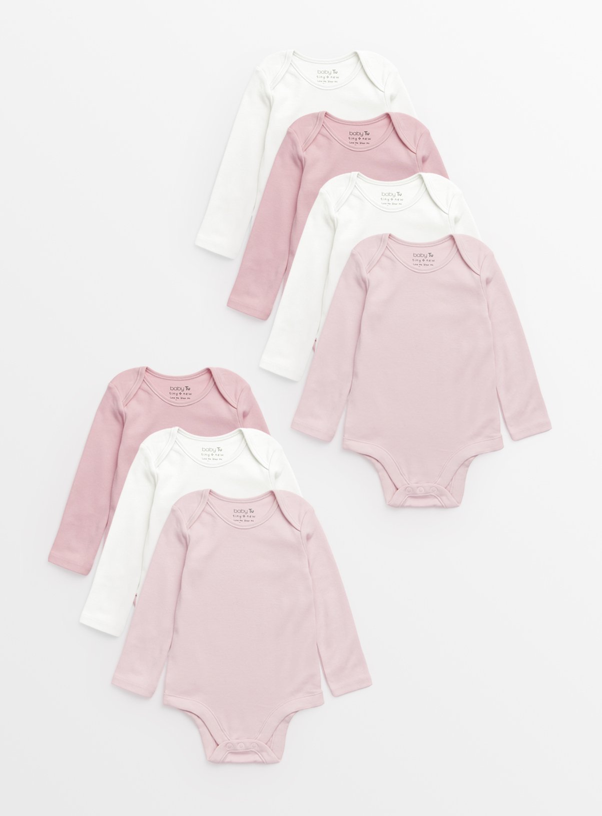 Plain Pink Long Sleeve Bodysuits 7 Pack Up to 3 mths