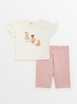 Ballerina Print T-Shirt & Pink Cycling Shorts Set  