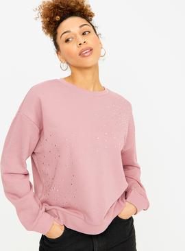 Pink Hotfix Embellished Relaxed Sweatshirt 