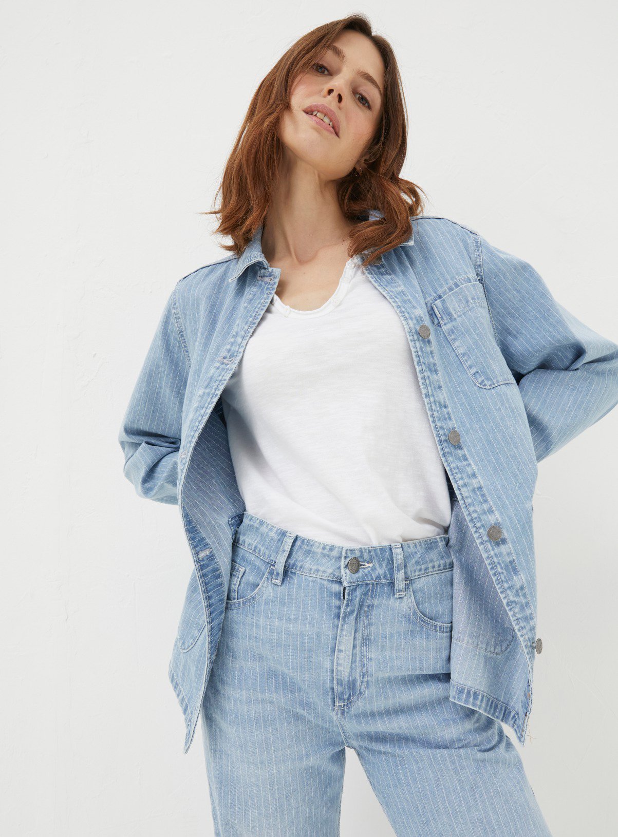 FATFACE Eden Stripe Denim Worker Jacket 