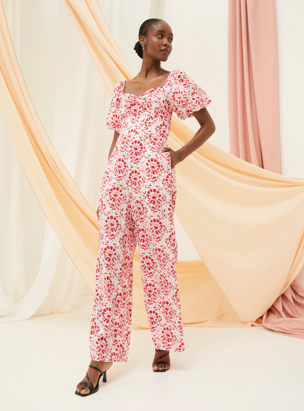 FATFACE Rose Floral Tile Jumpsuit 