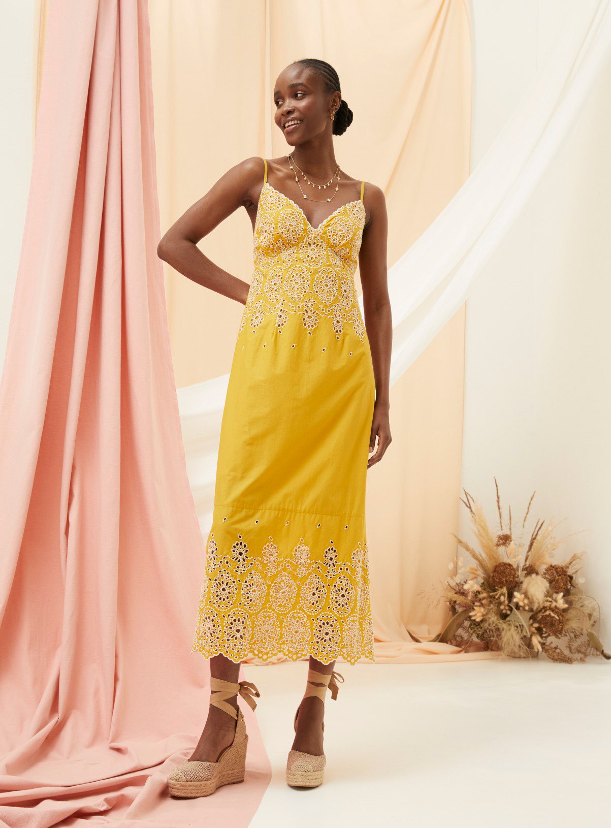 FATFACE Daisy Broderie Midi Dress 