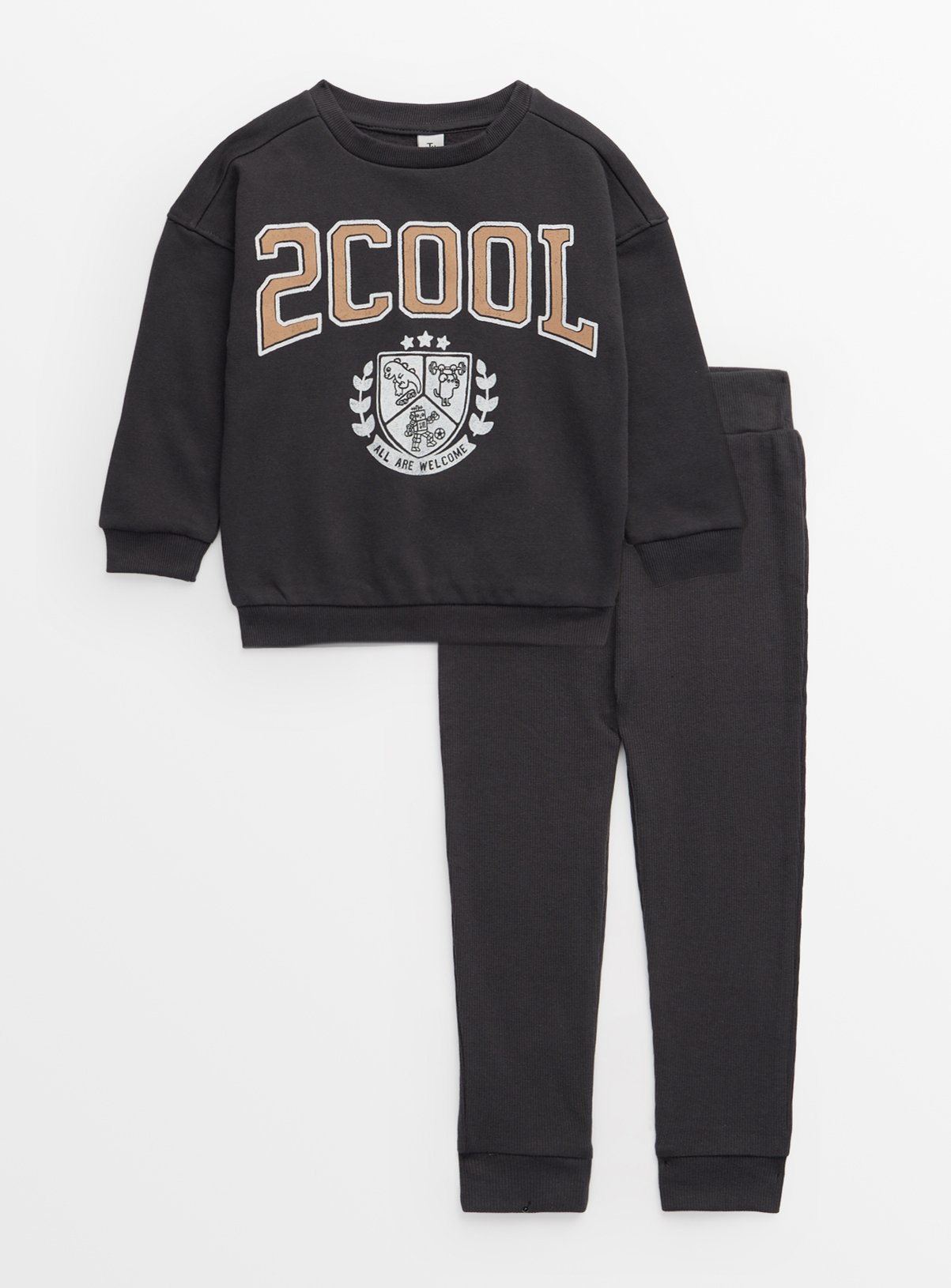 Charcoal Grey 2 Cool Slogan Sweatshirt & Leggings Set