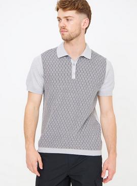 Charcoal Tonal Grid Short Sleeve Polo Shirt 