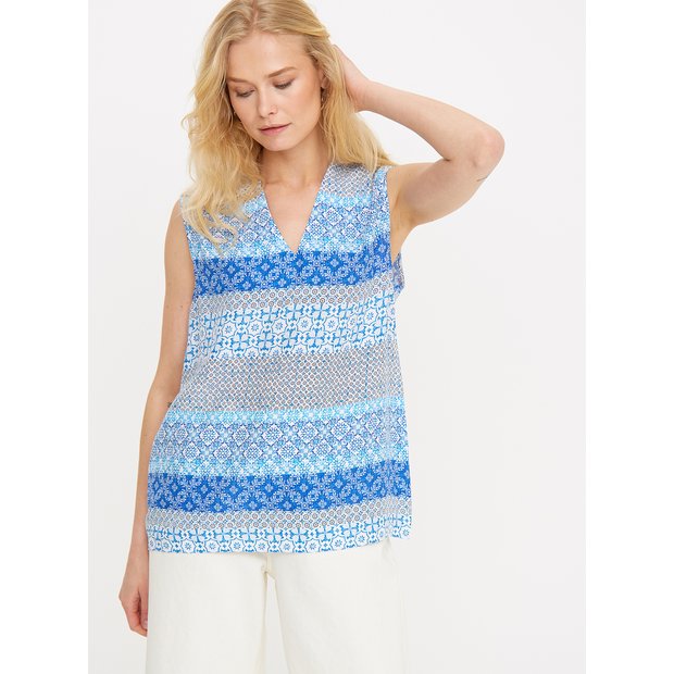 Buy Blue Tile Print Sleeveless Top 14 | Shell tops | Tu