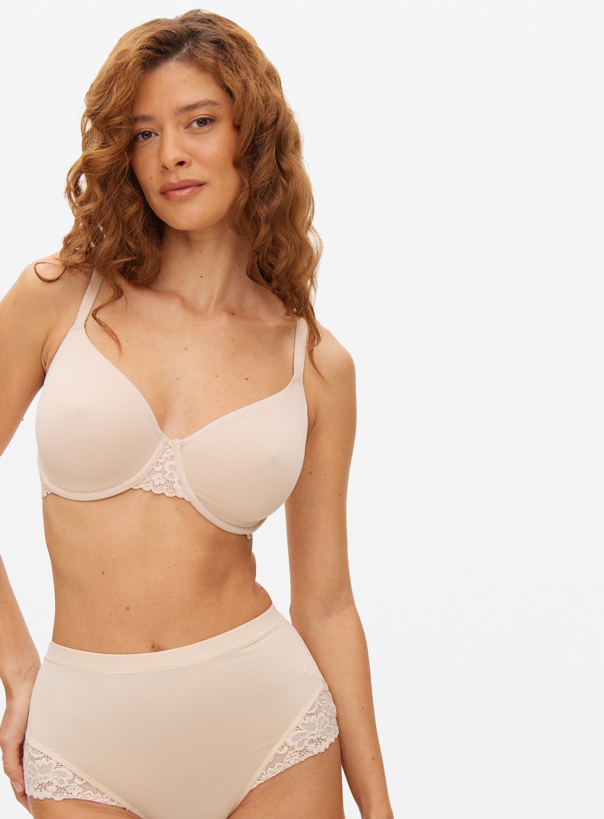 DD+ Beige Dual Moulded Lace Underwired Bra