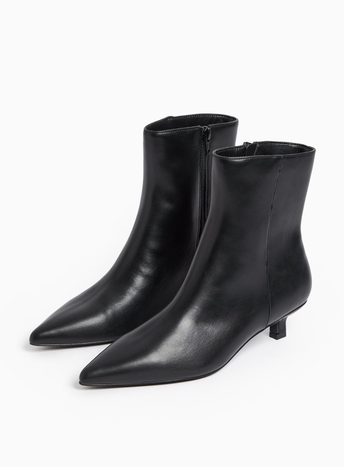 Black Faux Leather Kitten Heel Ankle Boots 