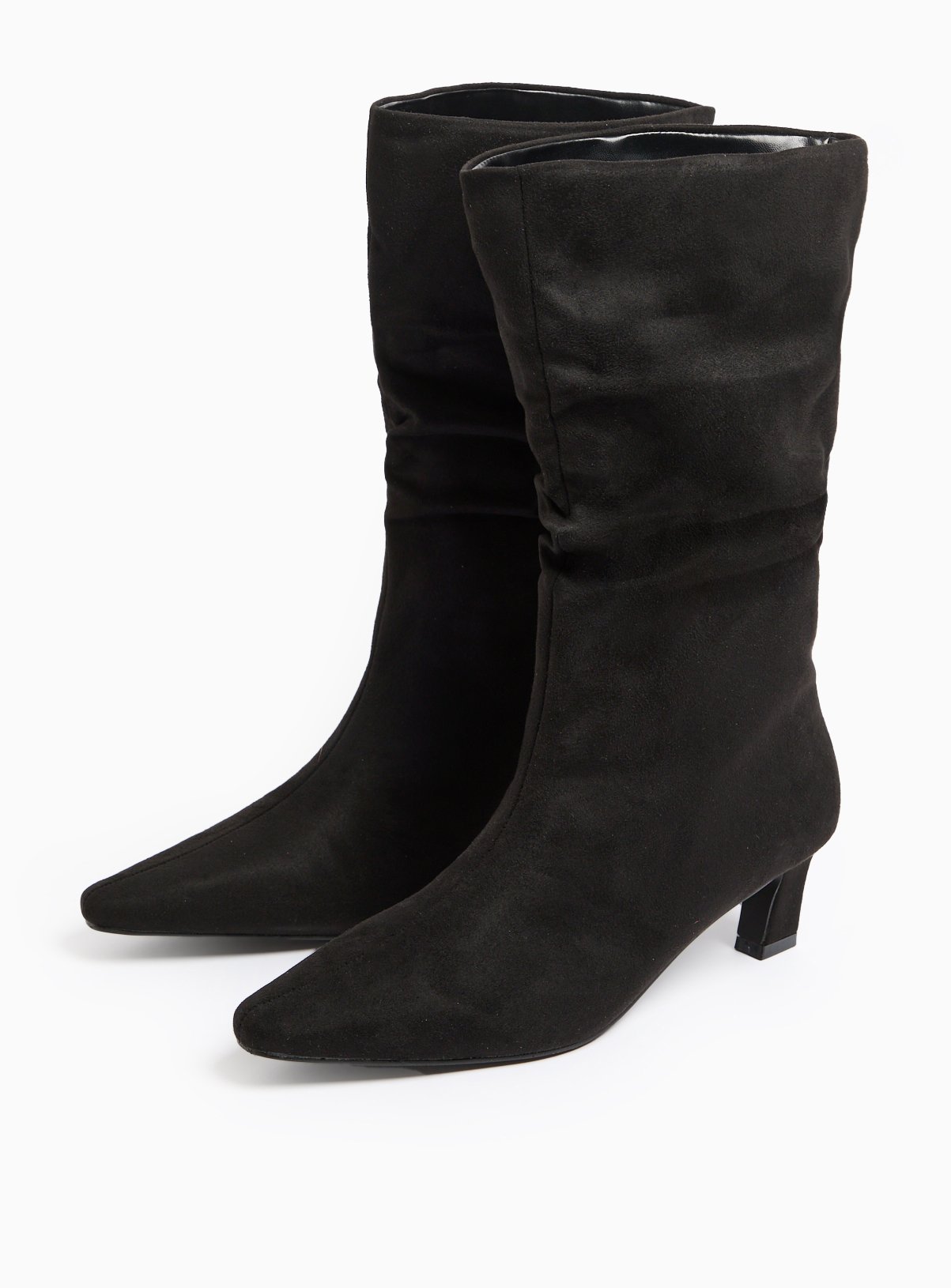 Black Ruched Detail Heeled Boots 