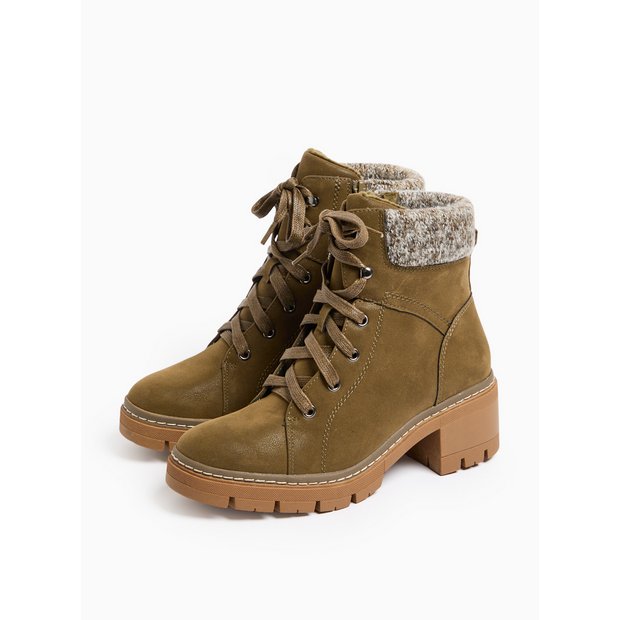 Buy Khaki Lace Up Heeled Boots 3 Boots Tu