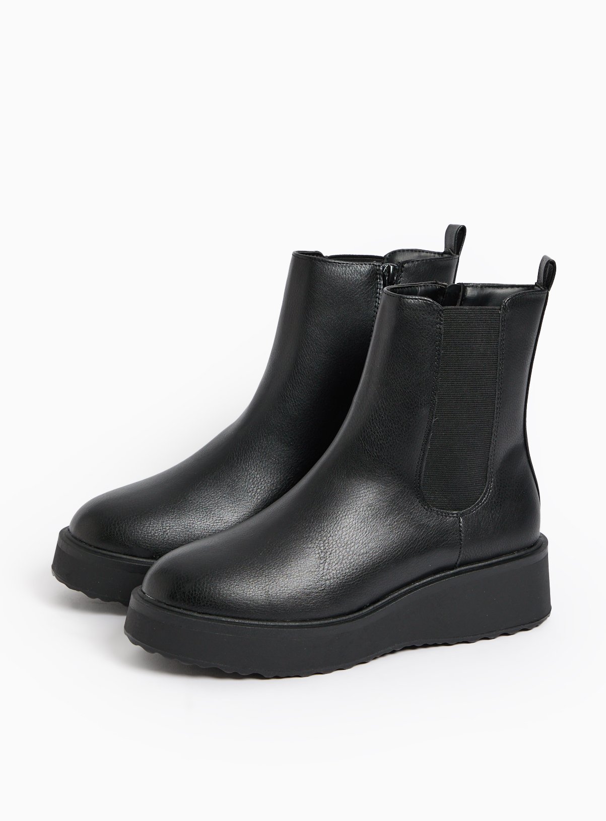 Black Faux Leather Chelsea Ankle Boots