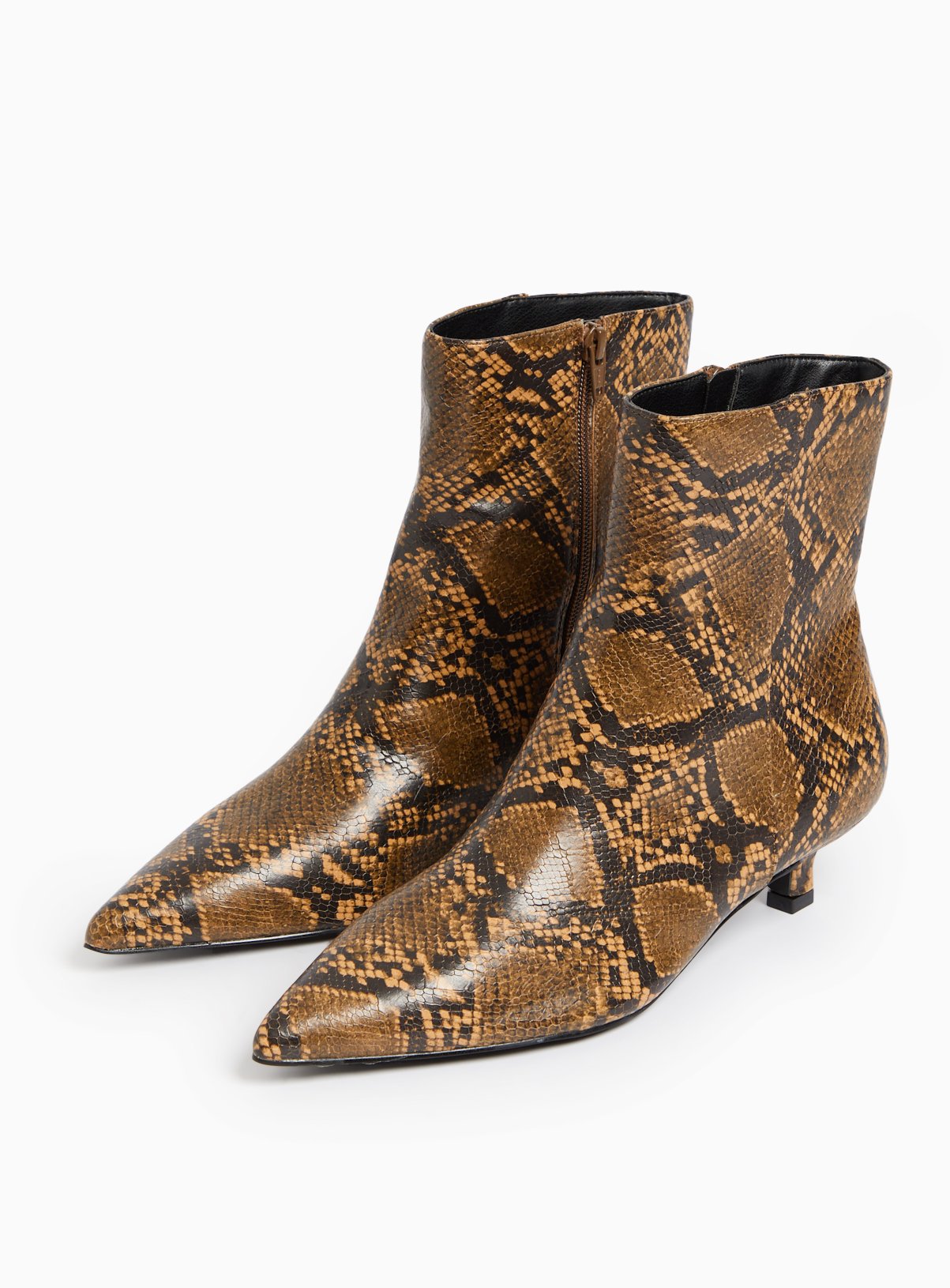 Snake Printed Kitten Heel Ankle Boots 