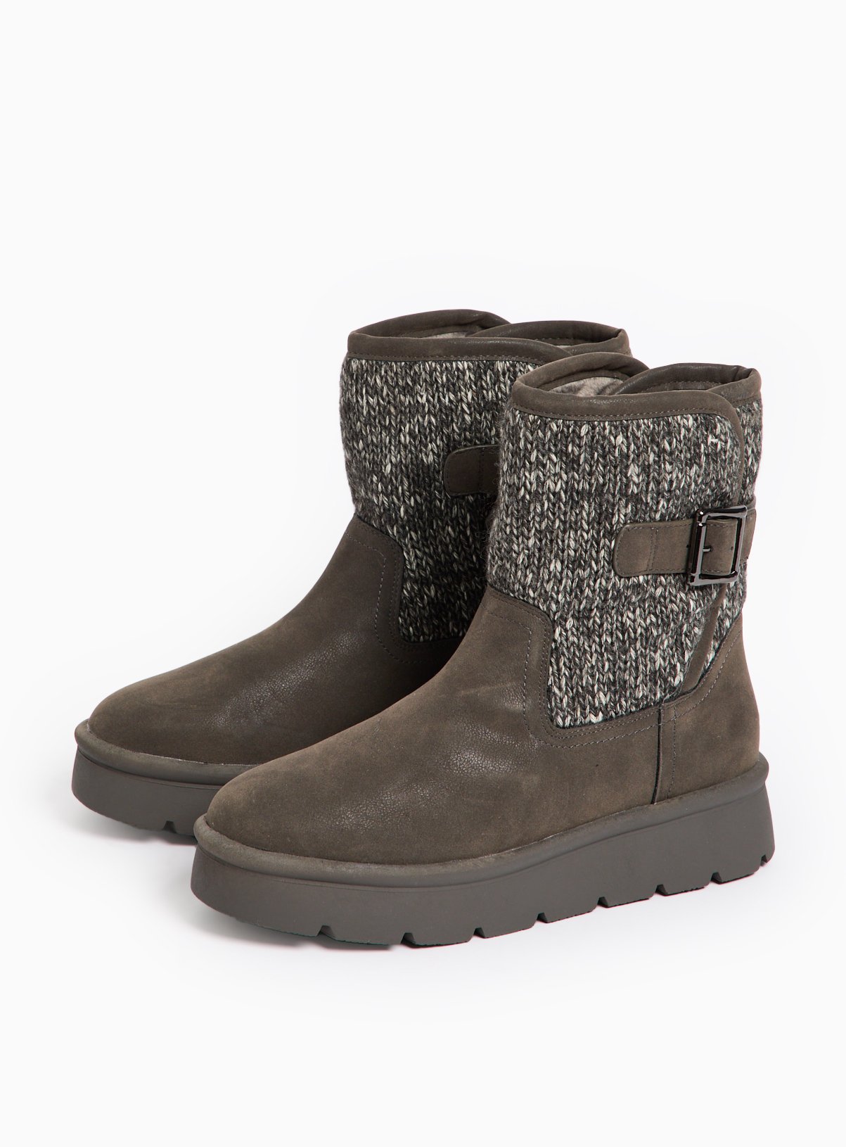 Grey Knitted Detail Wedge Boots 